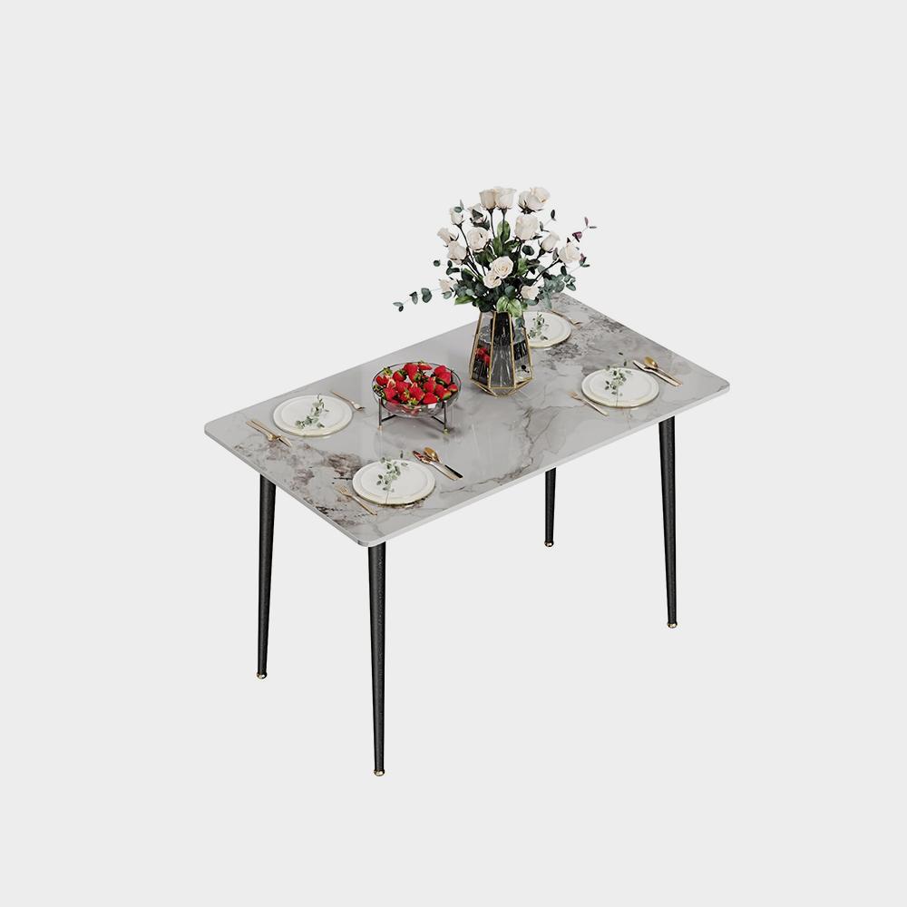 میز ناهار خوری آشپزخانه مستطیلی رویه میز سنگ مرمر سنگی مدرن متخلخل با پایه های فلزی مخروطی - تصویر 2